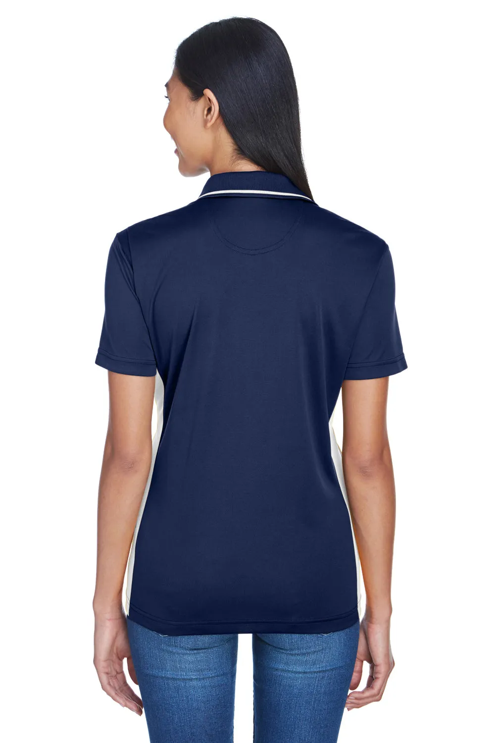 UltraClub Womens Cool & Dry Moisture Wicking Short Sleeve Polo Shirt - Navy Blue/White