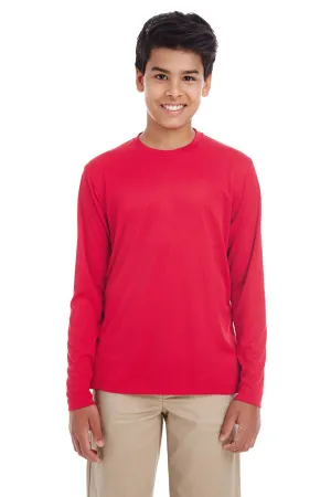 UltraClub Youth Cool & Dry Performance Moisture Wicking Long Sleeve Crewneck T-Shirt - Red