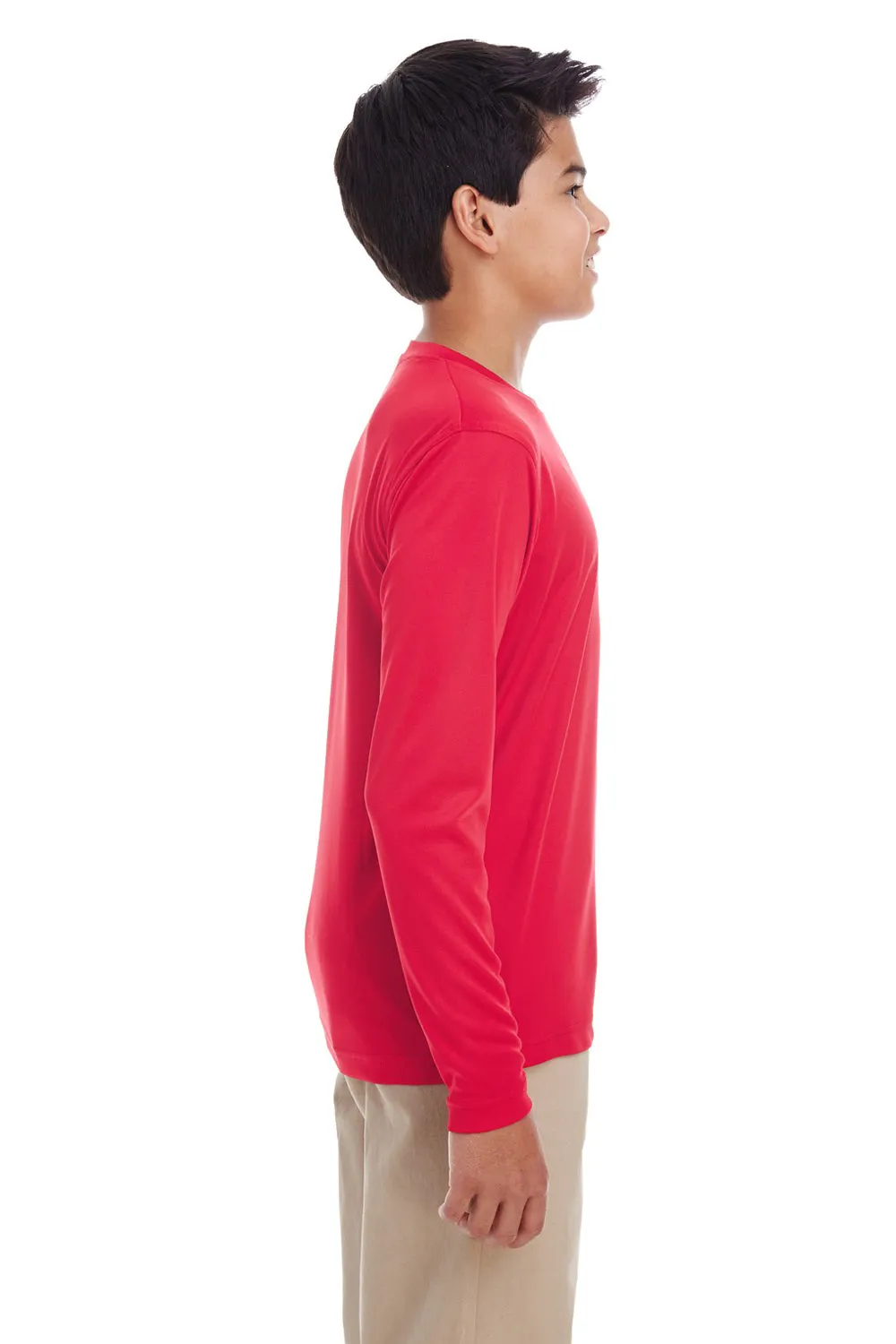 UltraClub Youth Cool & Dry Performance Moisture Wicking Long Sleeve Crewneck T-Shirt - Red