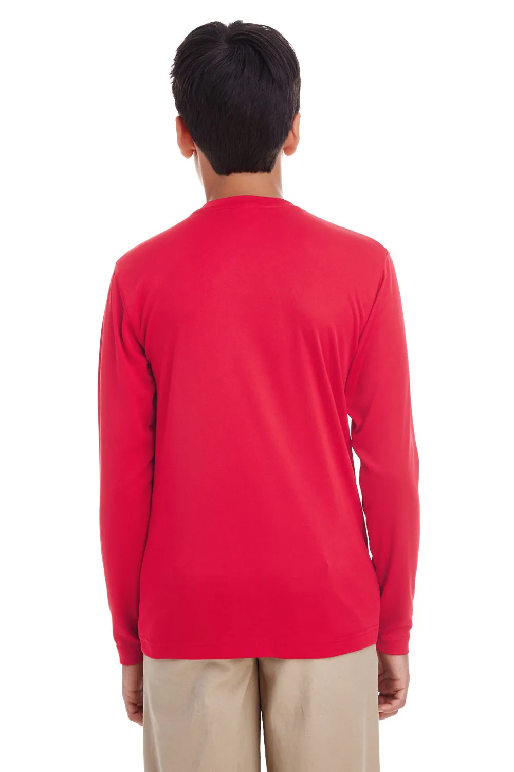 UltraClub Youth Cool & Dry Performance Moisture Wicking Long Sleeve Crewneck T-Shirt - Red