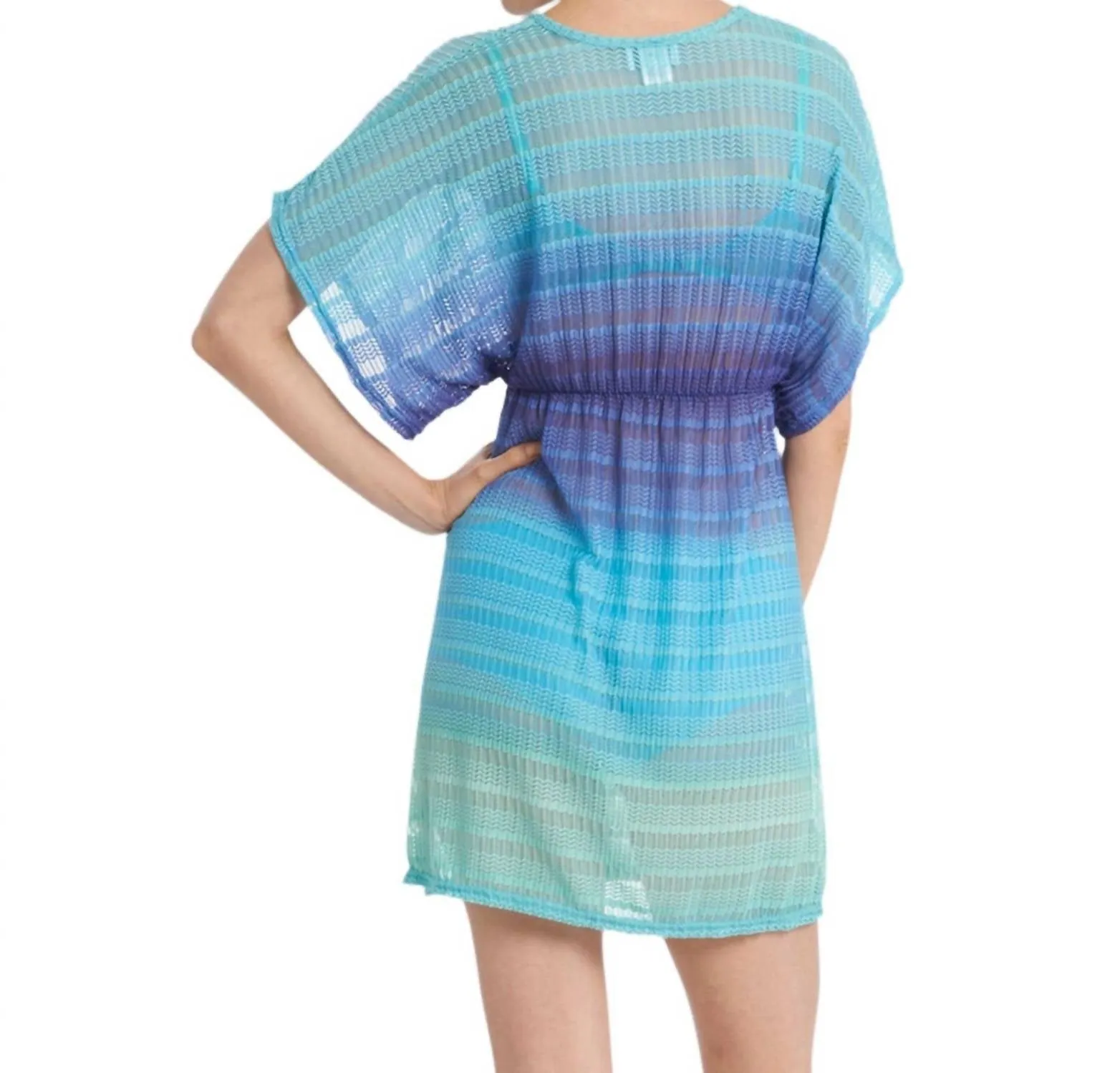 V-Neck Textured Tunic Cover Up In Blue