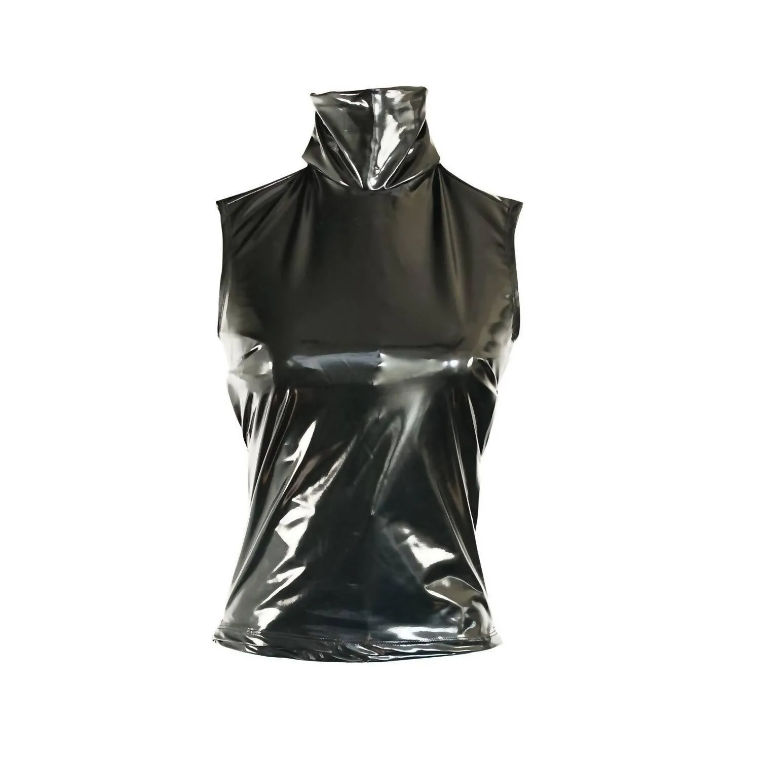 Vegan Leather Mockneck Tank In Black