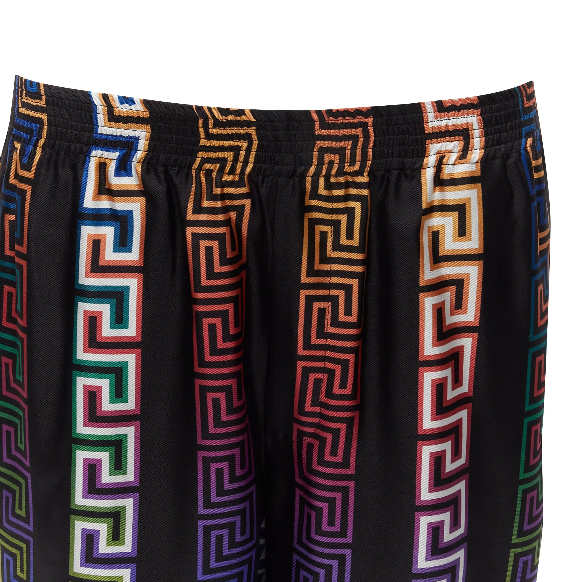 Versace Runway Neon Greca college fit silk twill shorts