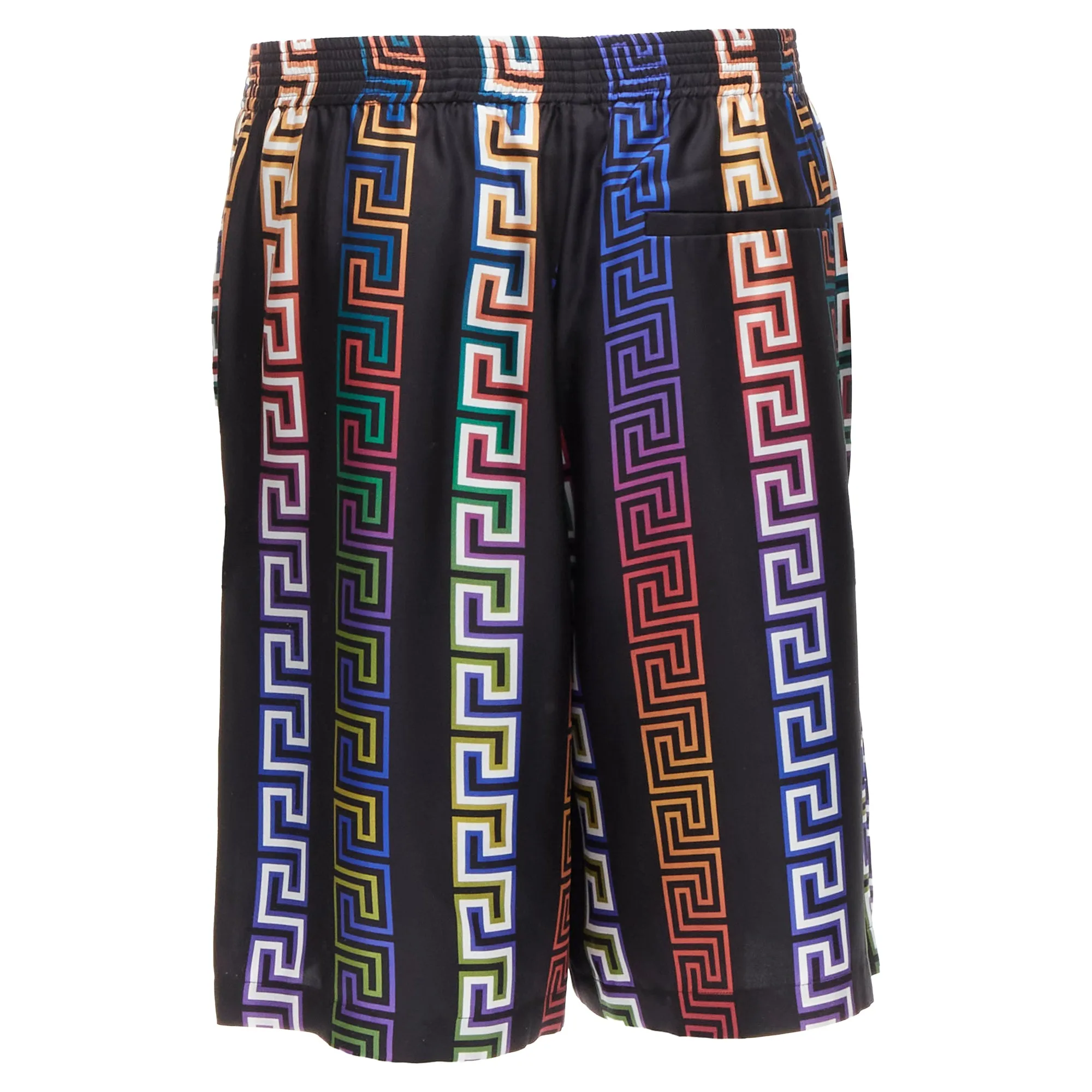 Versace Runway Neon Greca college fit silk twill shorts