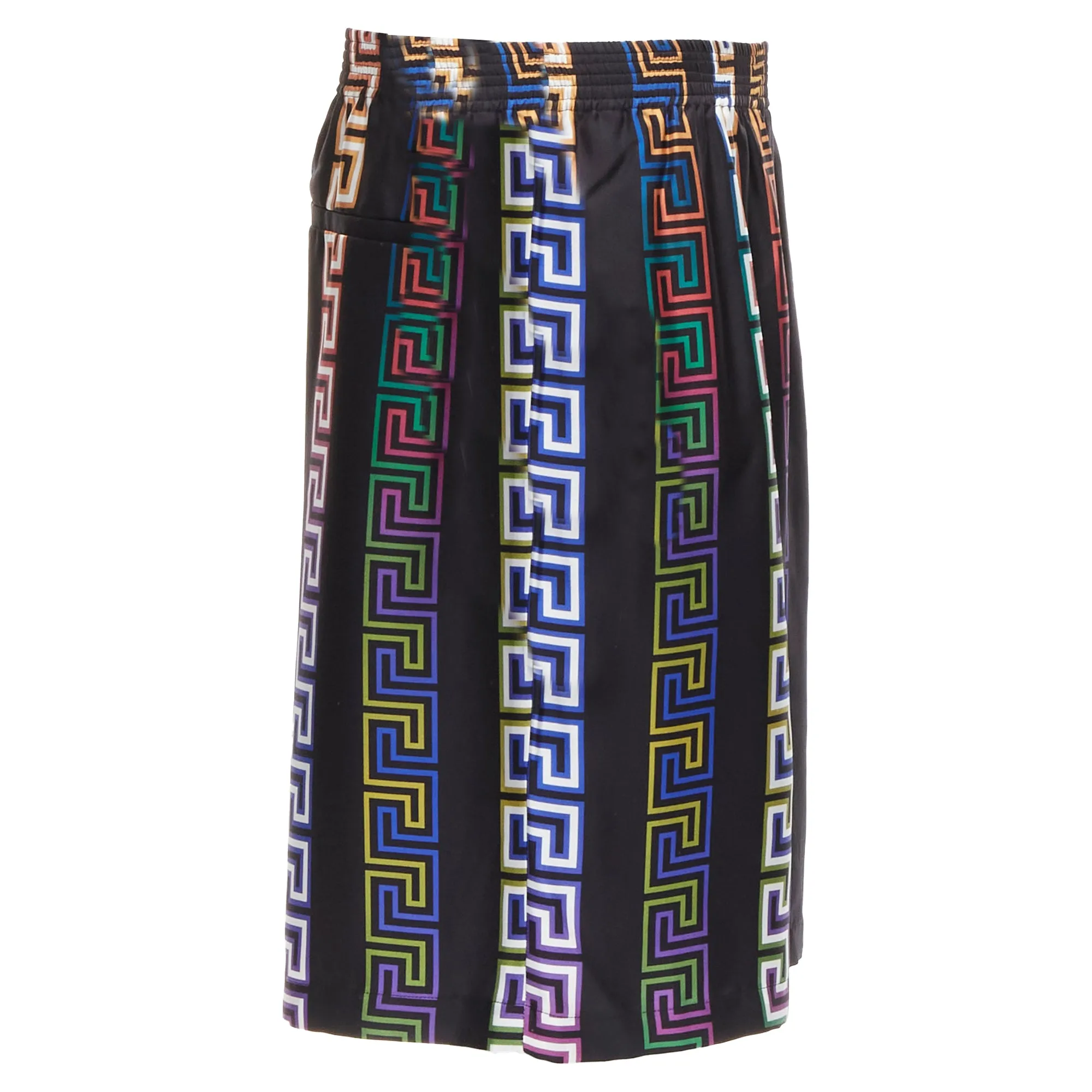 Versace Runway Neon Greca college fit silk twill shorts