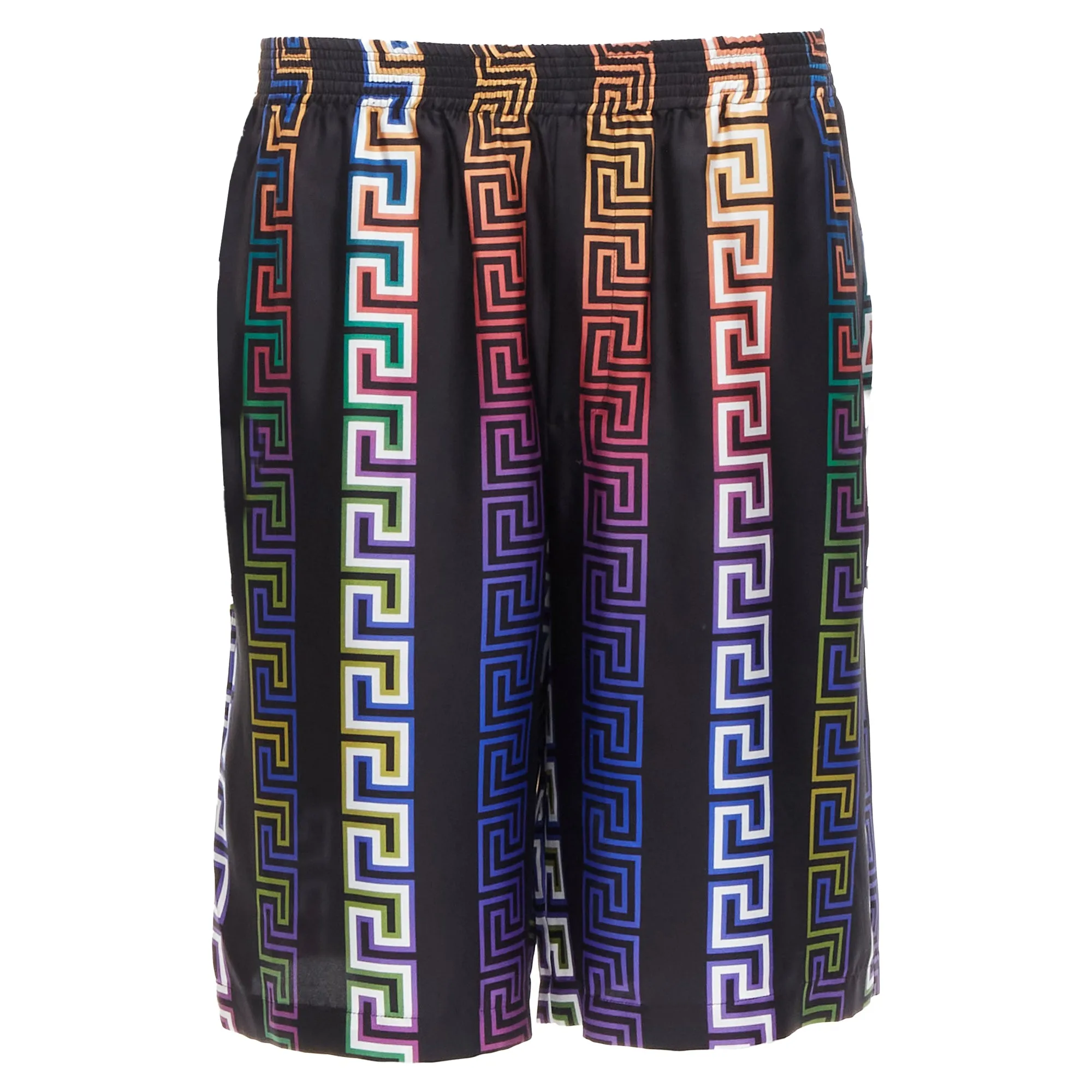 Versace Runway Neon Greca college fit silk twill shorts