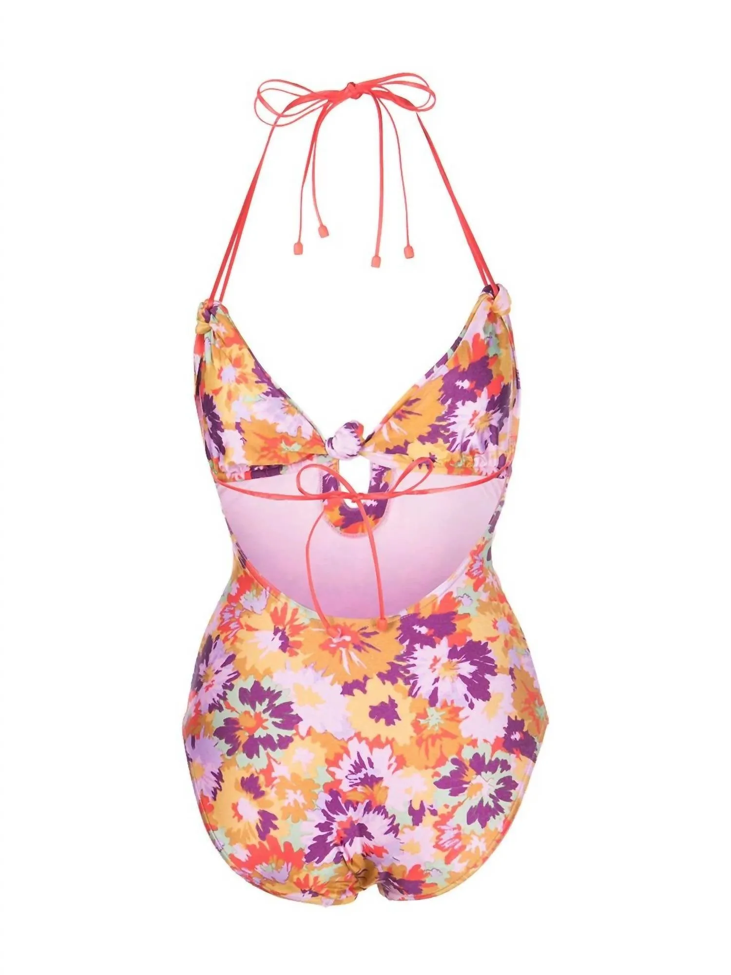 Violet Knotted 1Pc Mustard Floral Swimsuit In Multi