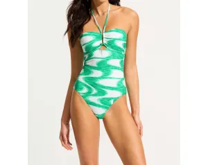 Wavelength U Wire Bandeau One Piece In Jade