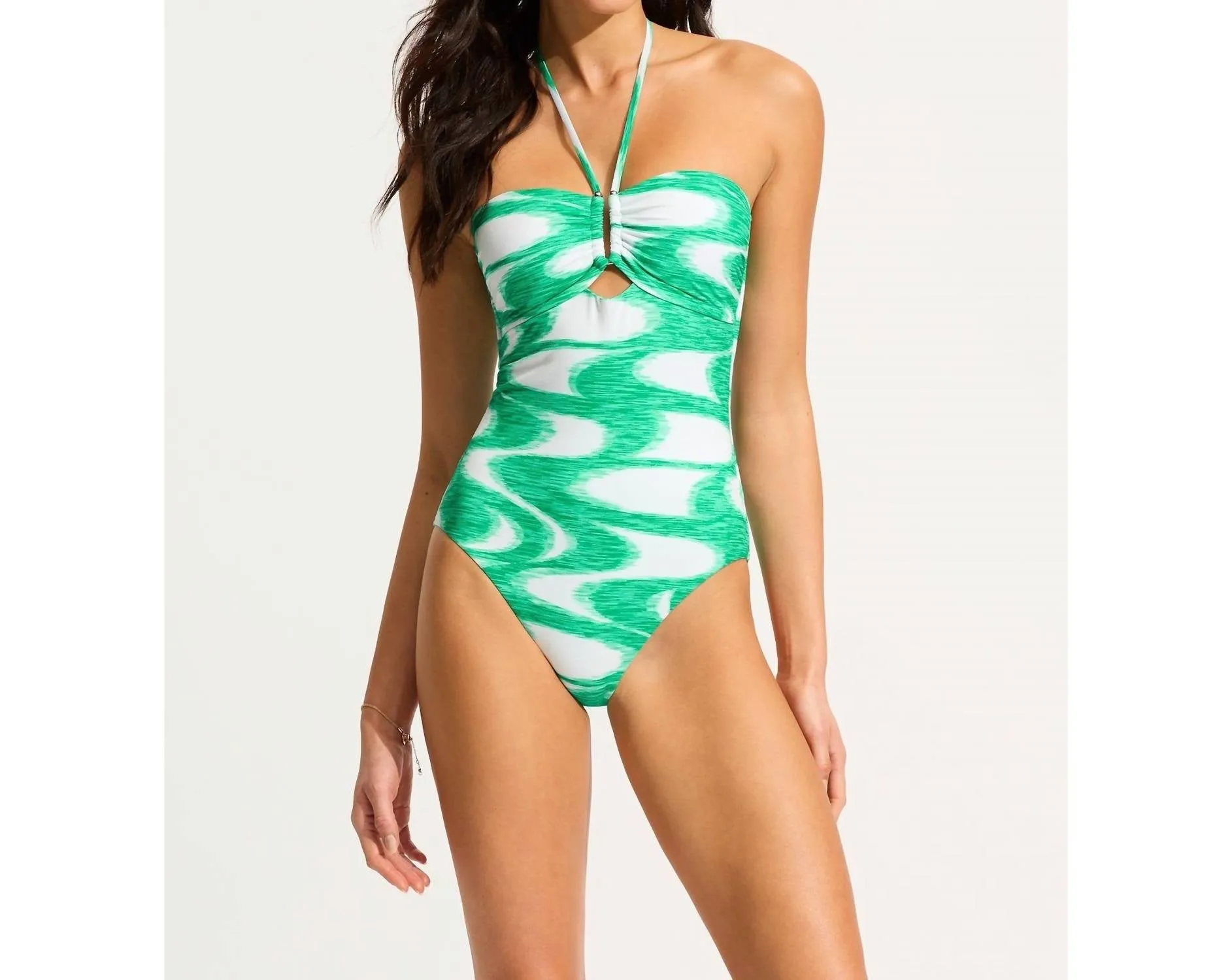 Wavelength U Wire Bandeau One Piece In Jade