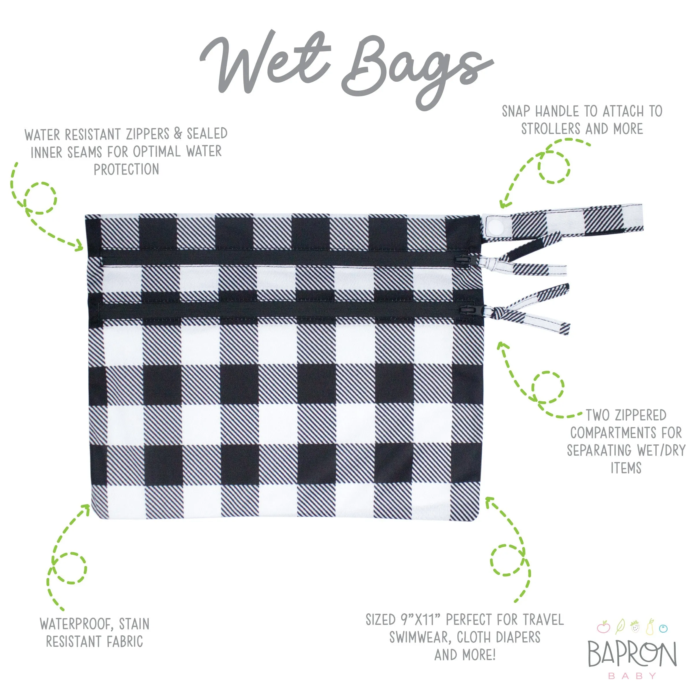 White Buffalo Plaid - Waterproof Wet Bag (for Mealtime, On-the-go, And More!) Babykids_Bapron-Baby