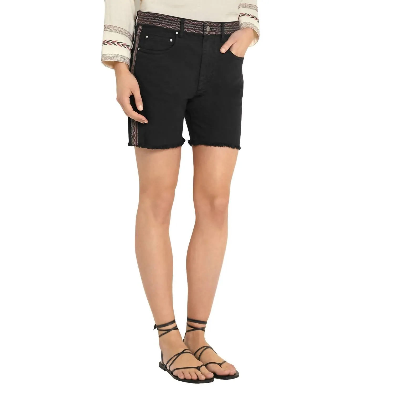 Women Agmes Faded Cotton Stretch Denim Shorts In Black