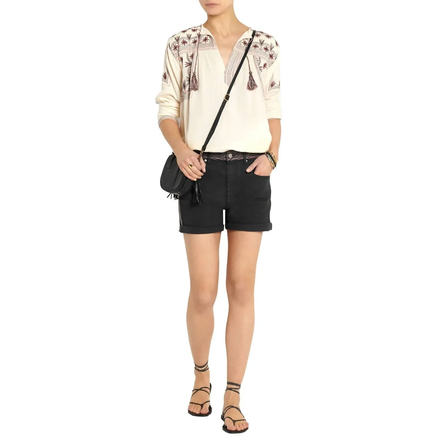 Women Agmes Faded Cotton Stretch Denim Shorts In Black
