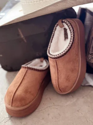 Women's Charlie Tan Platform Fuzzy Slippers In Brown