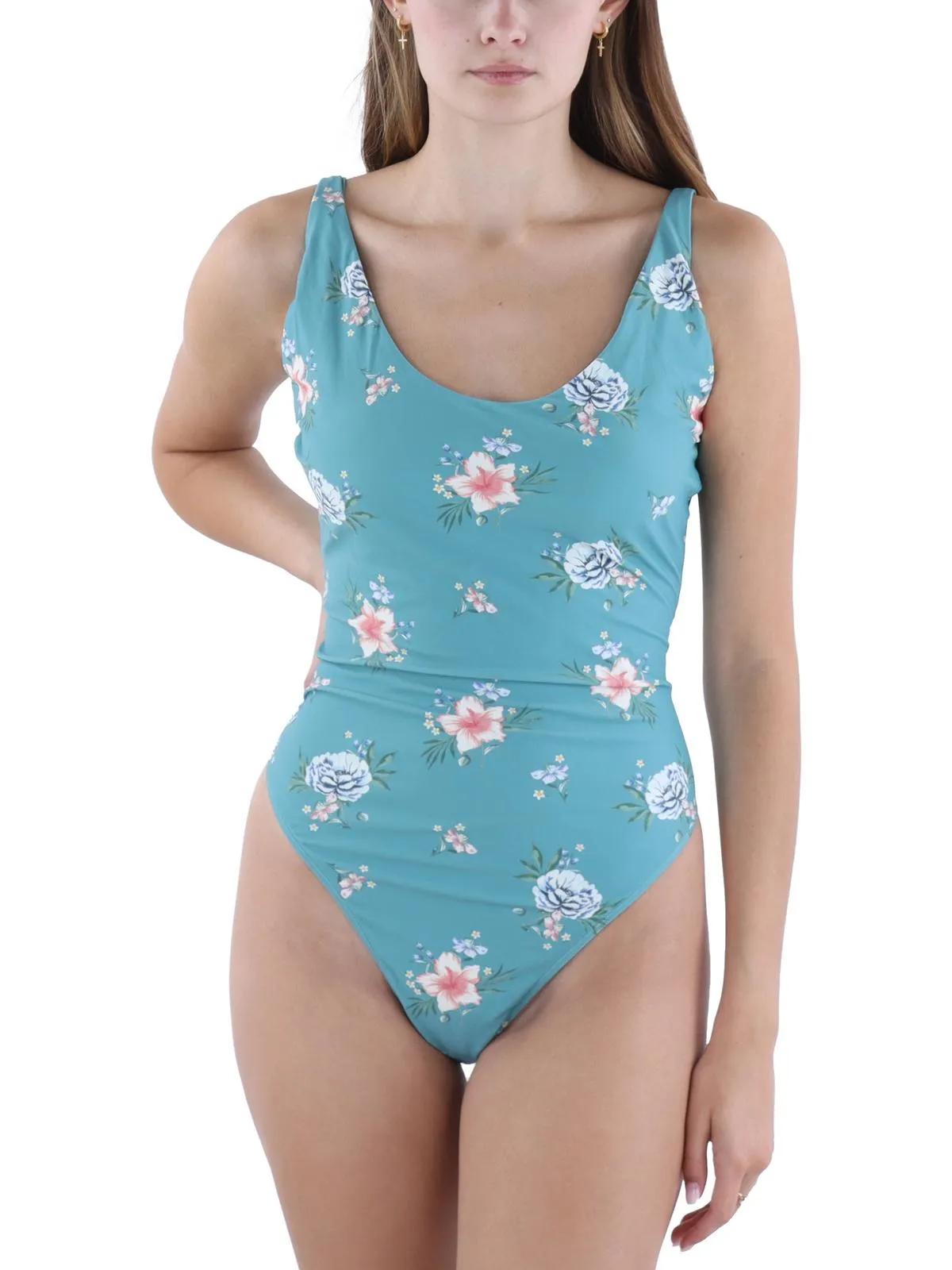 Womens Floral Print Pool One-Piece Swimsuit