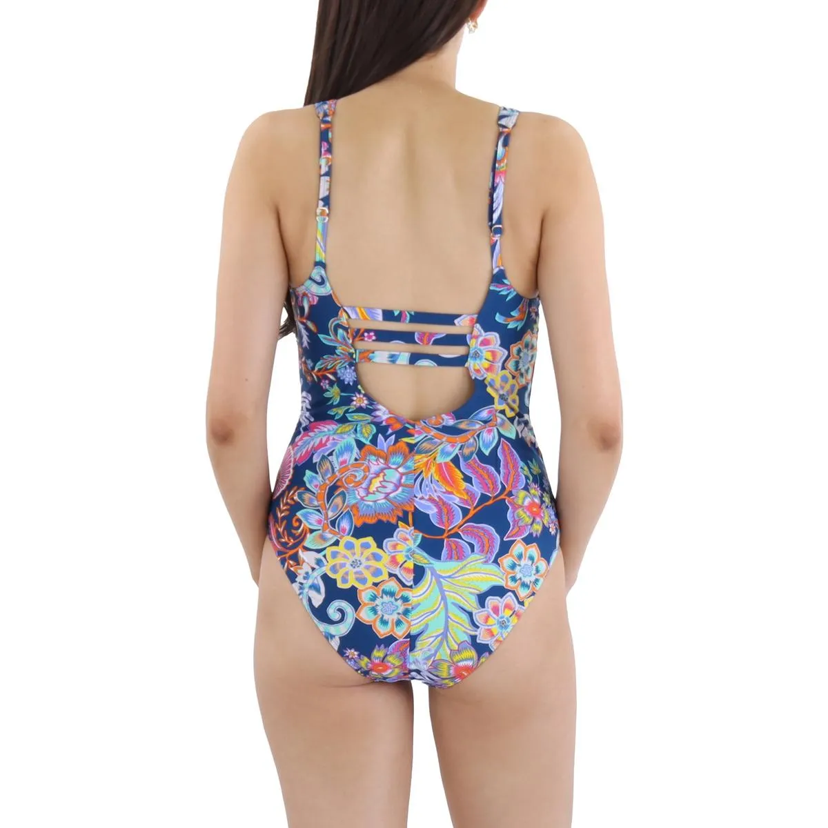 Womens Lace-Up Nylon One-Piece Swimsuit