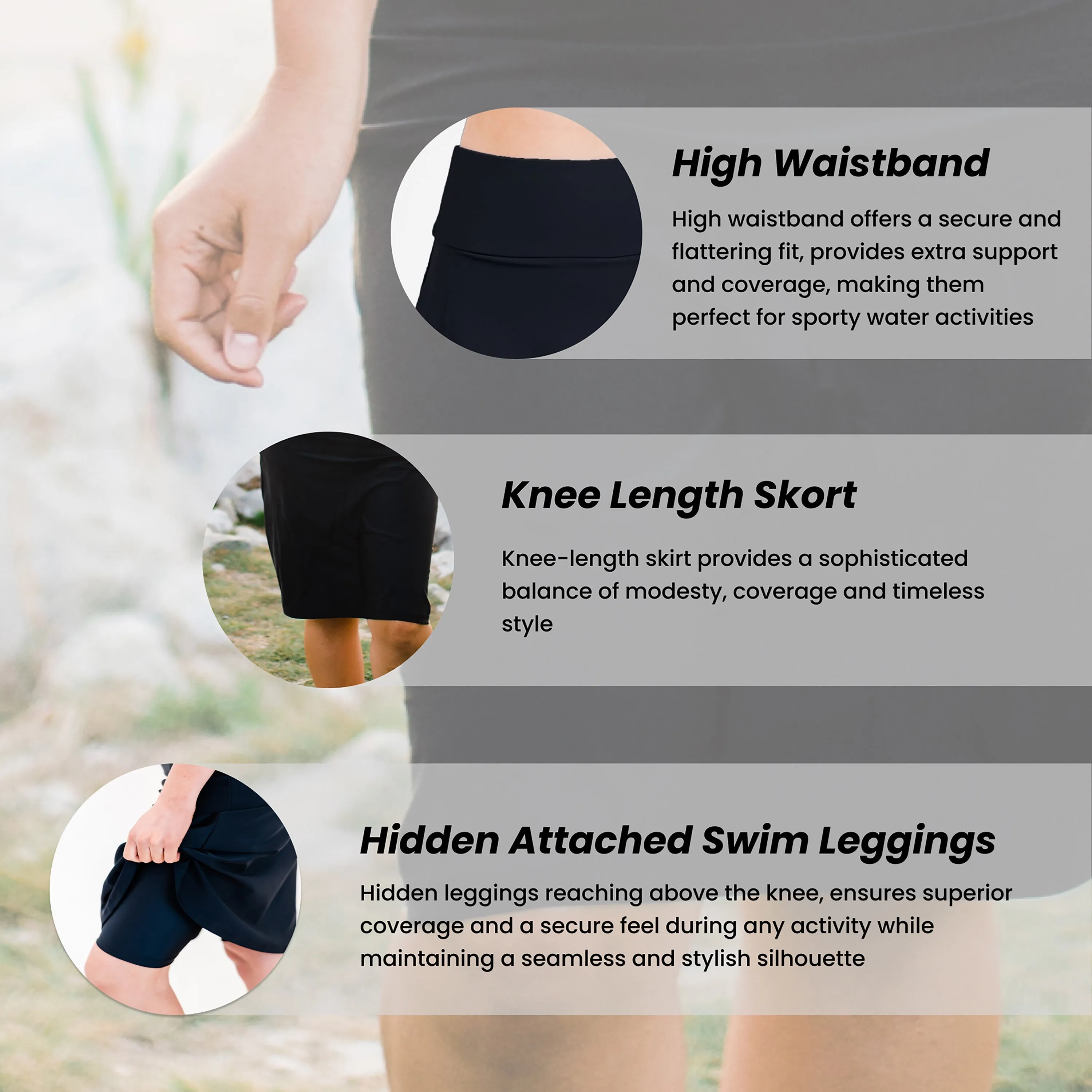Women's Plus High Waisted Knee Length Swim Skirt With Attached Bike Shorts