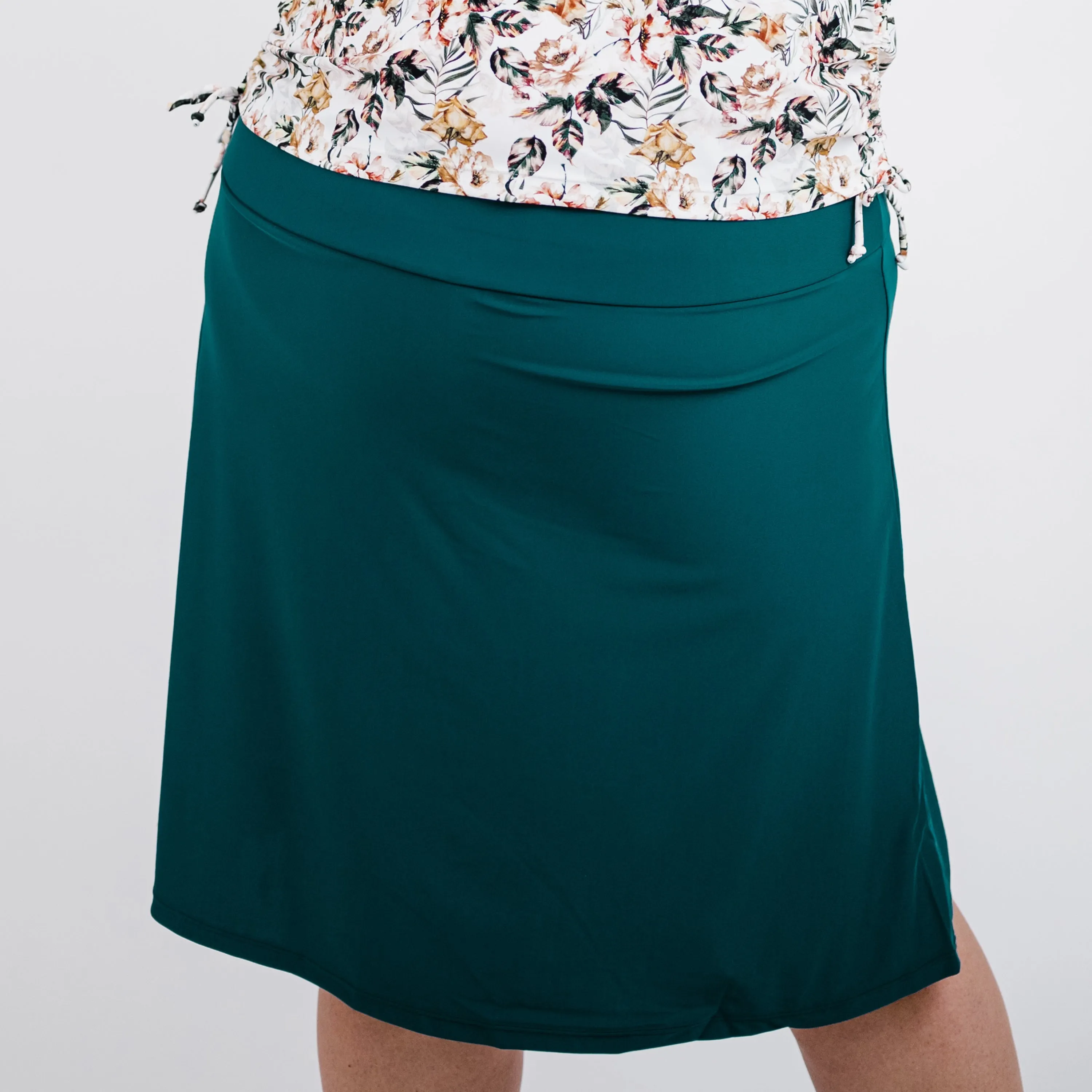 Women's Plus High Waisted Knee Length Swim Skirt With Attached Bike Shorts