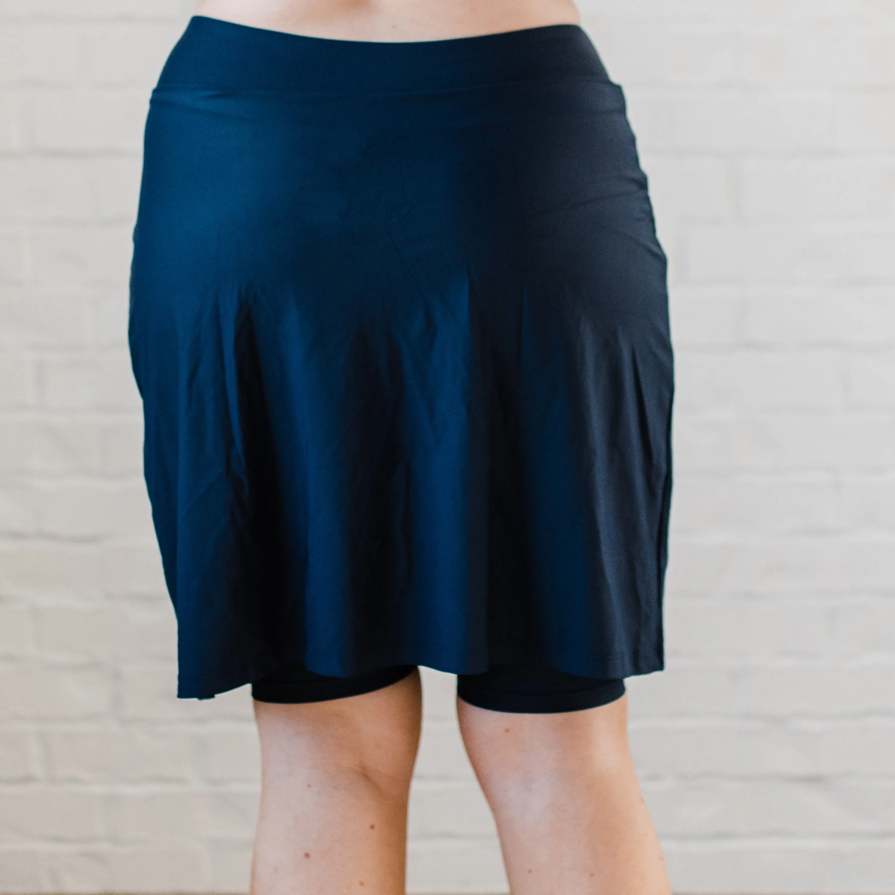 Women's Plus High Waisted Knee Length Swim Skirt With Attached Bike Shorts