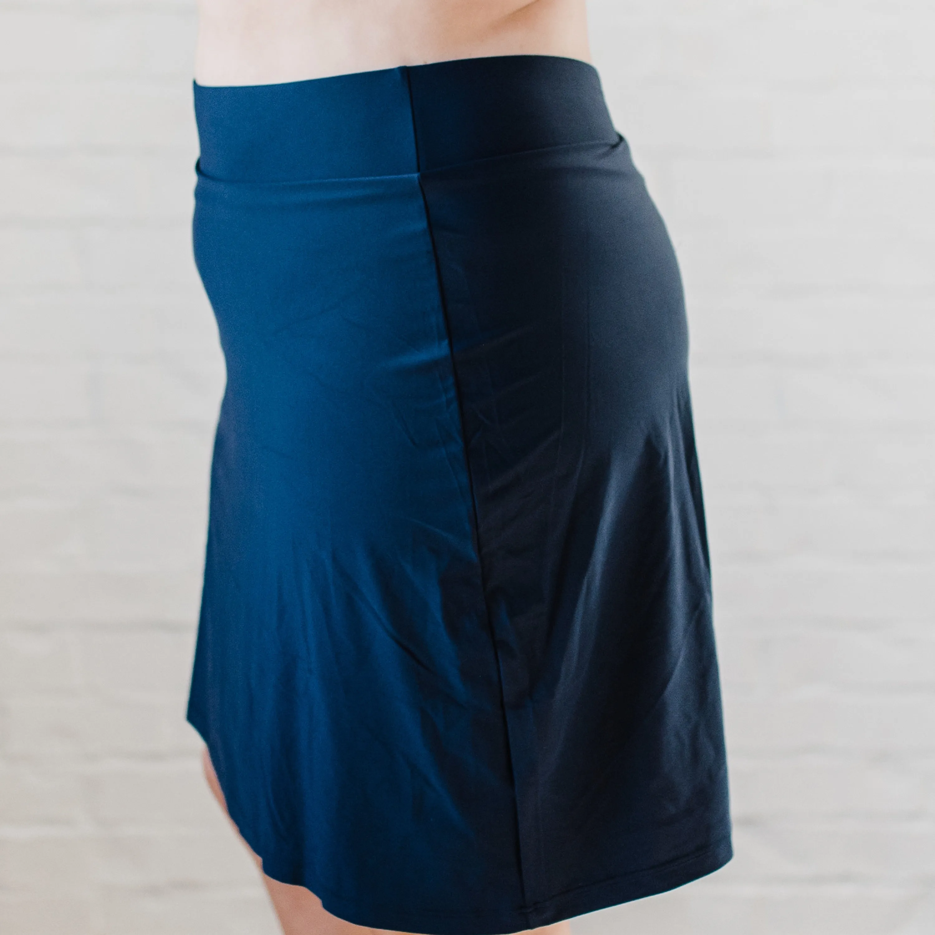 Women's Plus High Waisted Knee Length Swim Skirt With Attached Bike Shorts