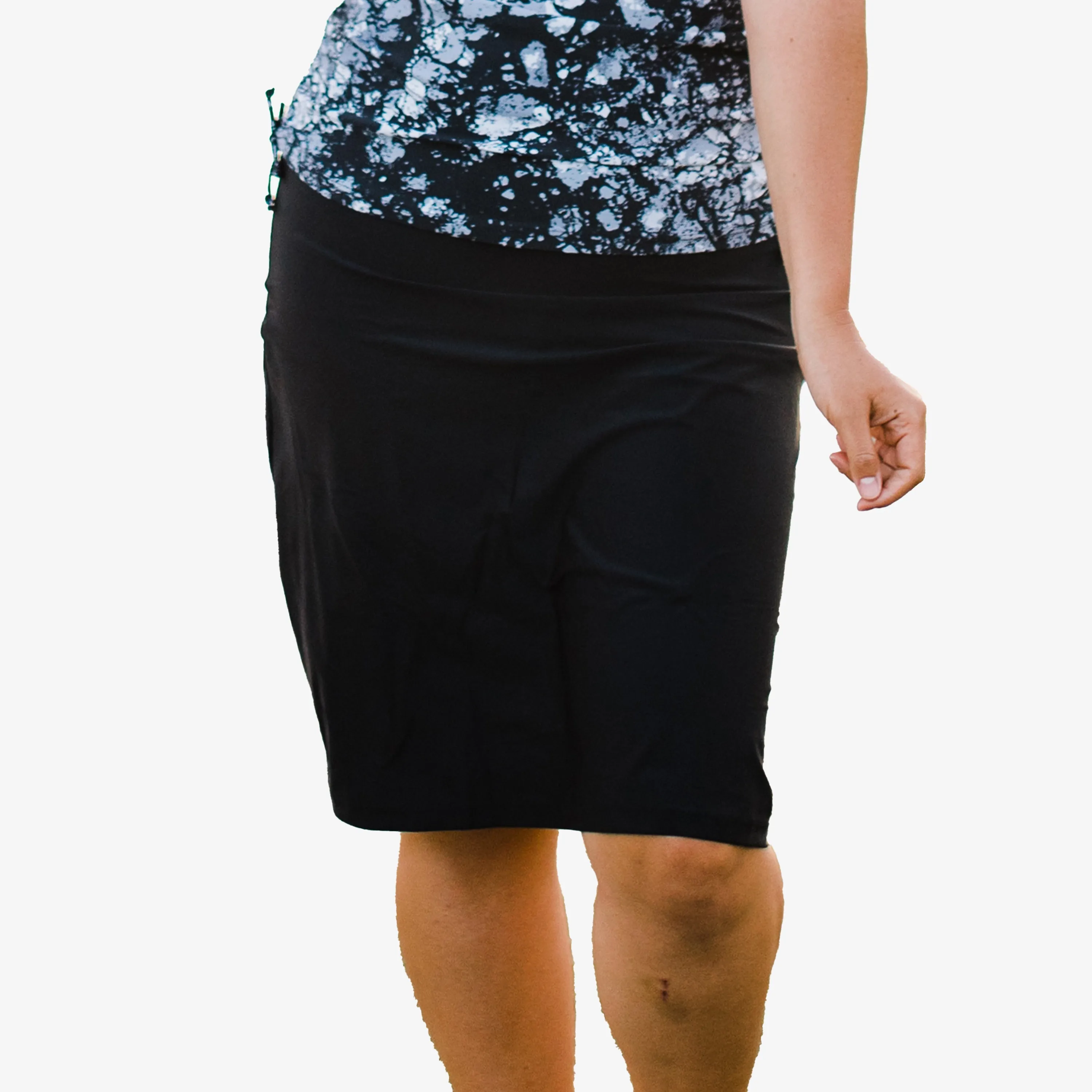Women's Plus High Waisted Knee Length Swim Skirt With Attached Bike Shorts