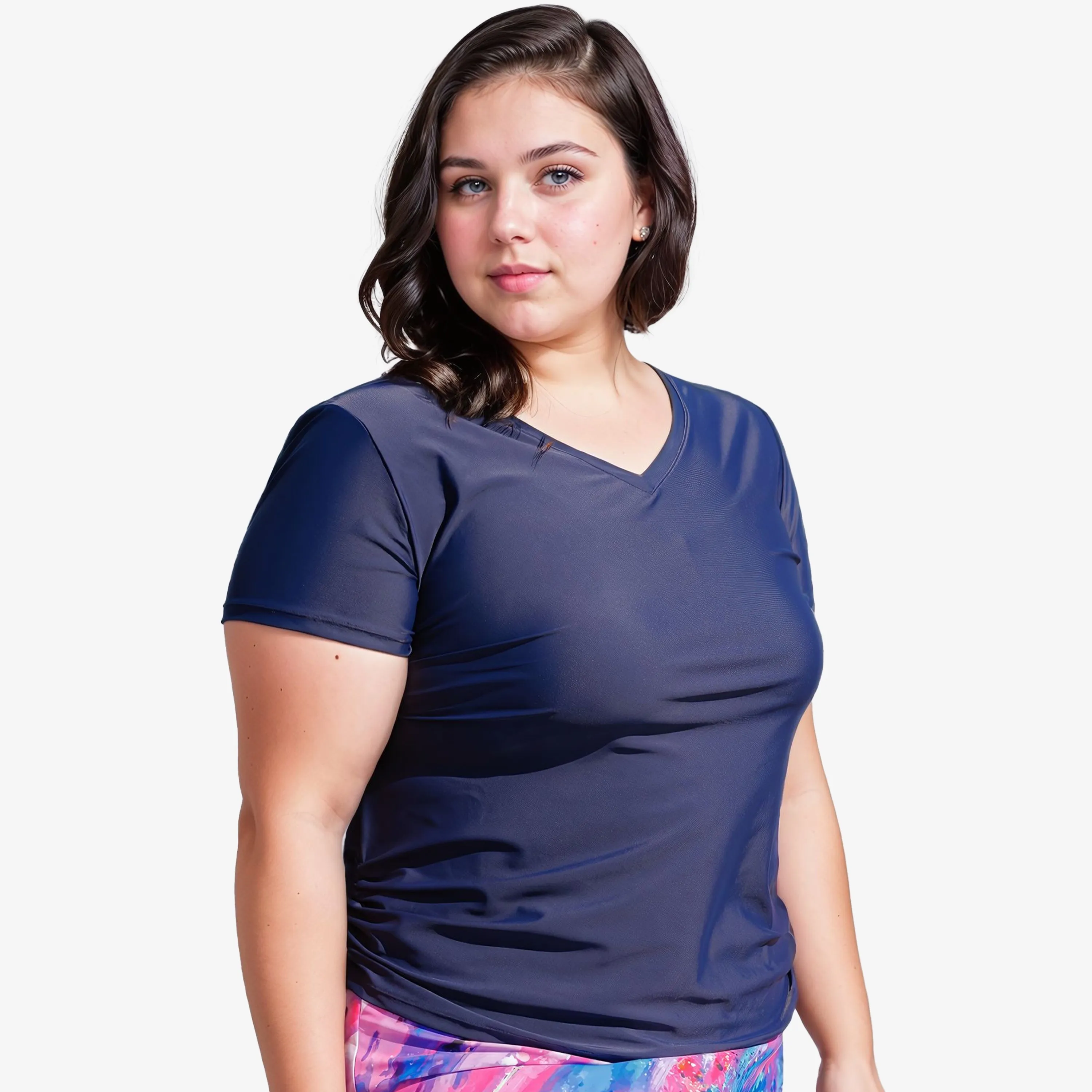 Women's Plus V-Neck Short Sleeve Rashguard Adele Swim Top