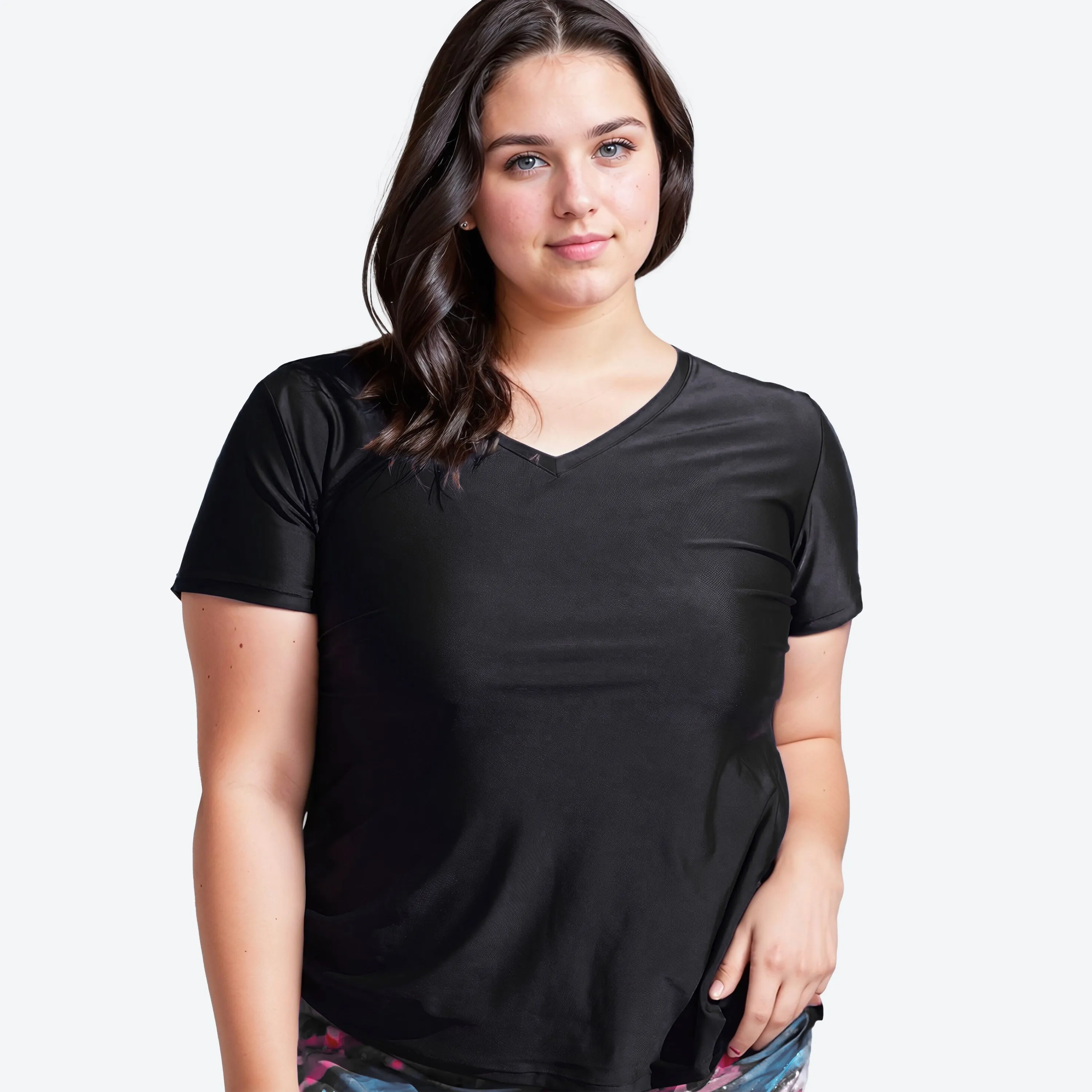 Women's Plus V-Neck Short Sleeve Rashguard Adele Swim Top
