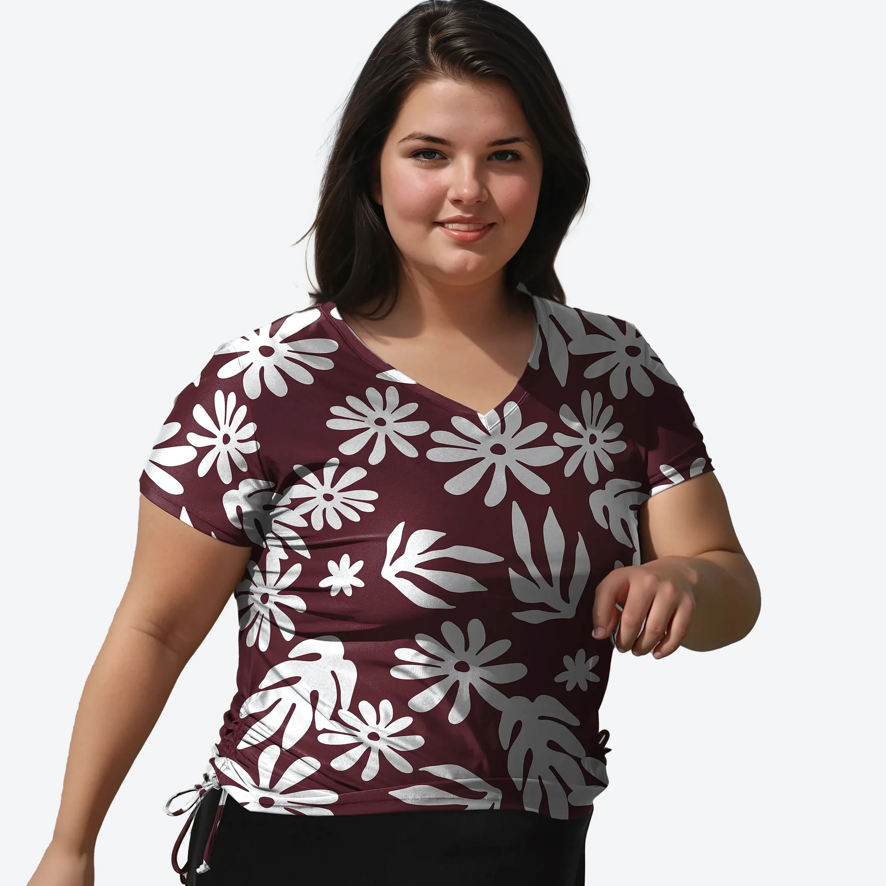 Women's Plus V-Neck Short Sleeve Rashguard Adele Swim Top