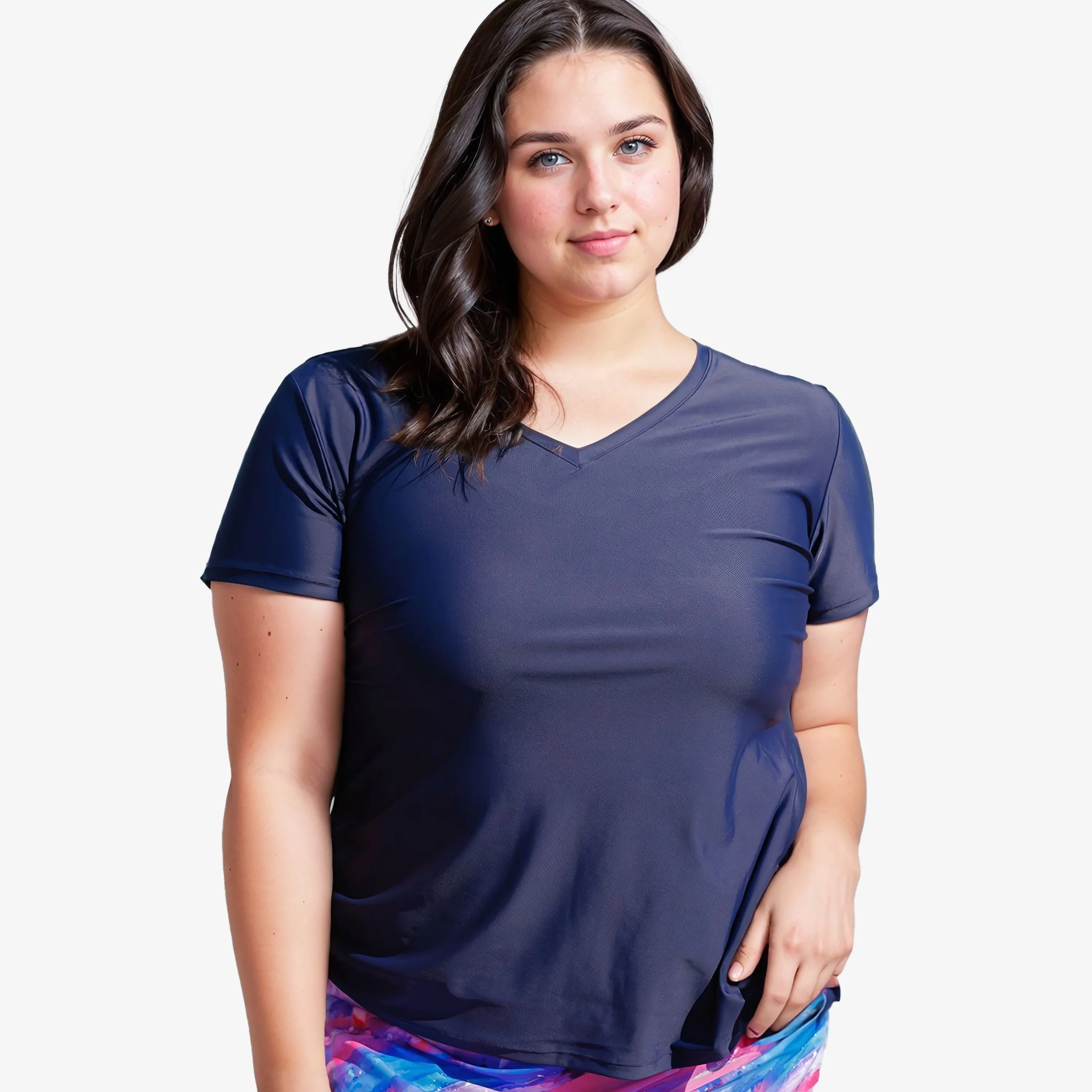 Women's Plus V-Neck Short Sleeve Rashguard Adele Swim Top