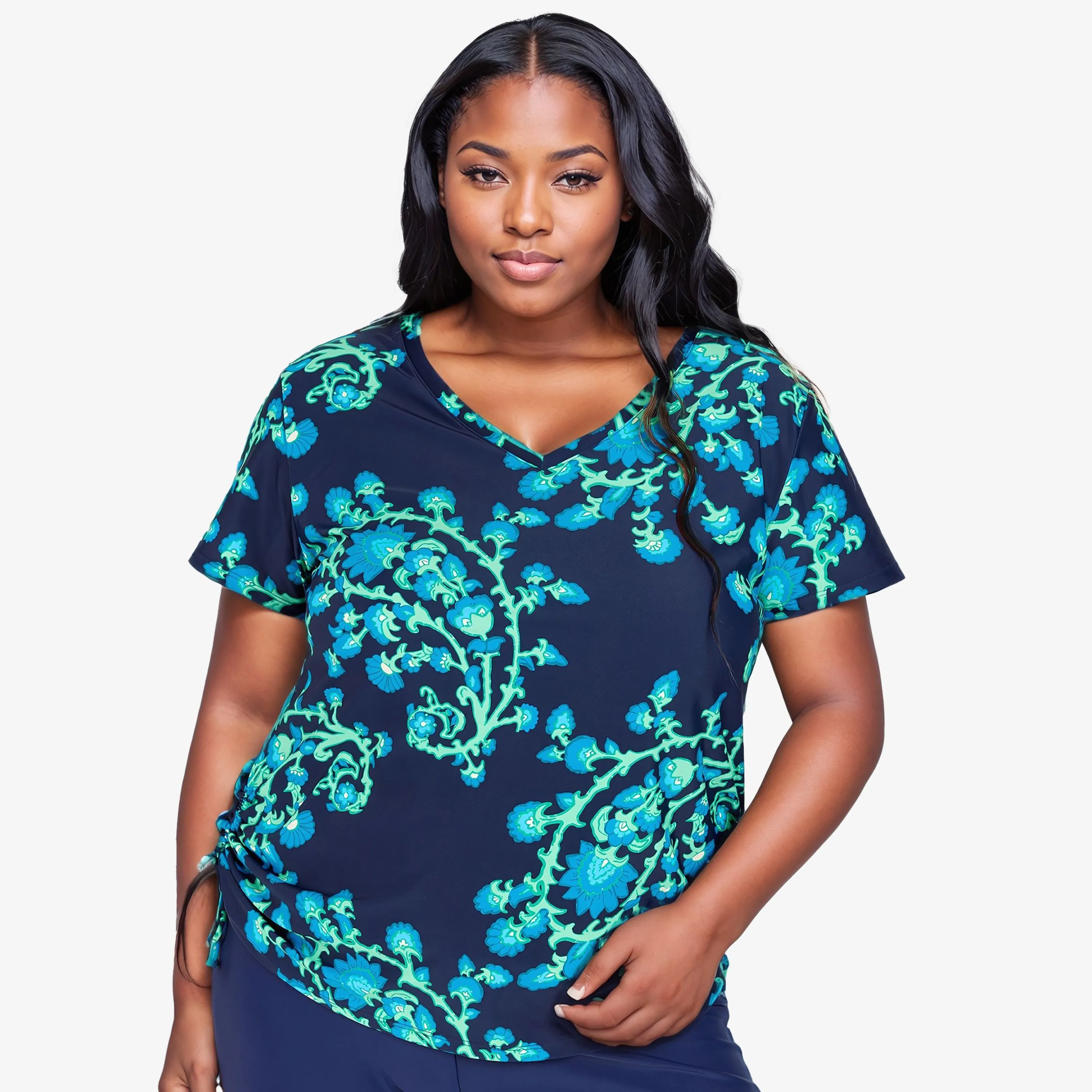 Women's Plus V-Neck Short Sleeve Rashguard Adele Swim Top