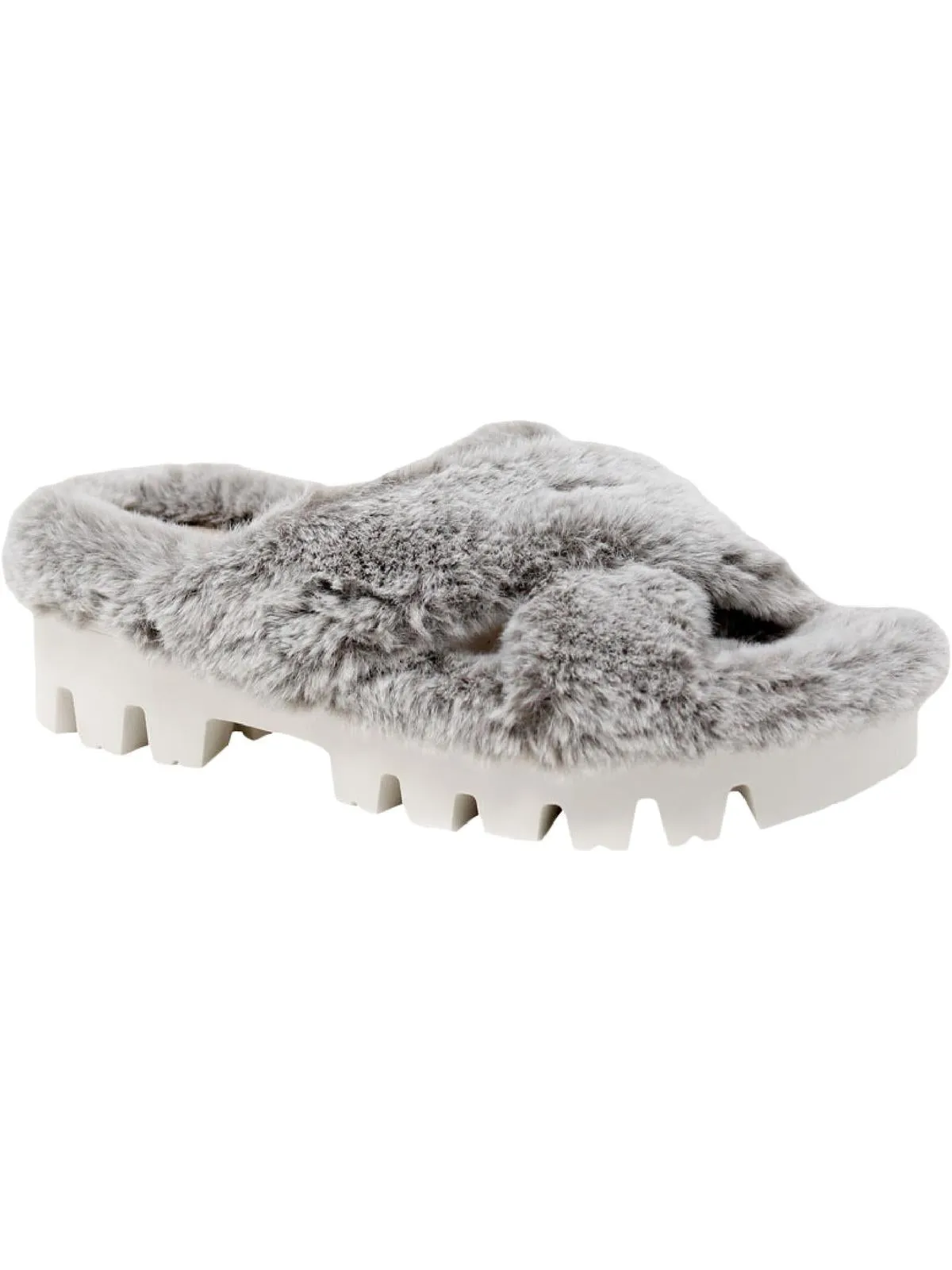 Zealous Womens Faux Fur Lugged Sole Flatform Sandals