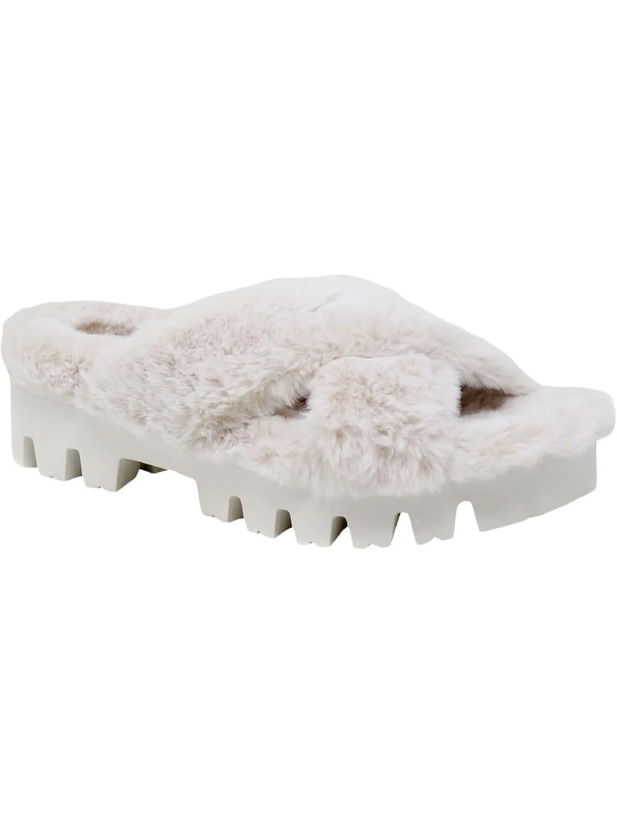 Zealous Womens Faux Fur Lugged Sole Flatform Sandals
