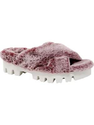 Zealous Womens Faux Fur Lugged Sole Flatform Sandals